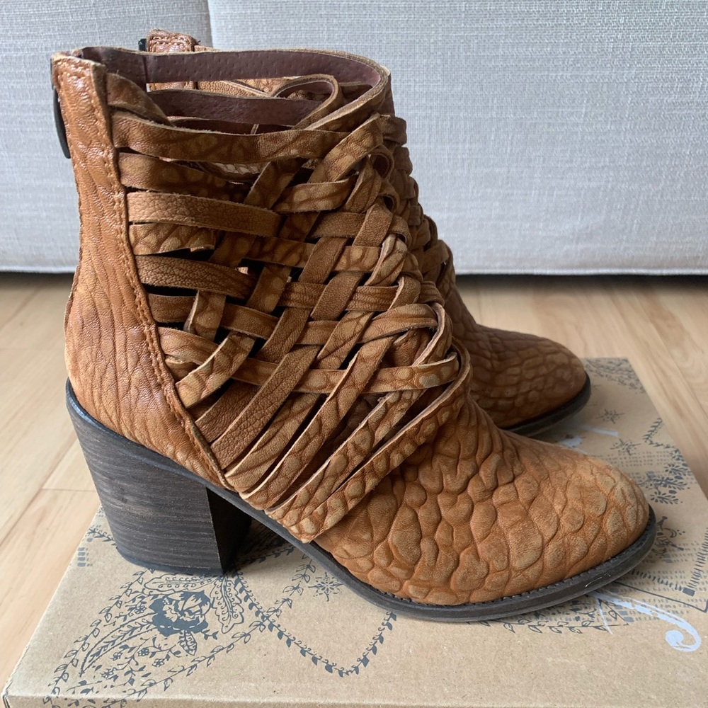 Free people tan real leather booties